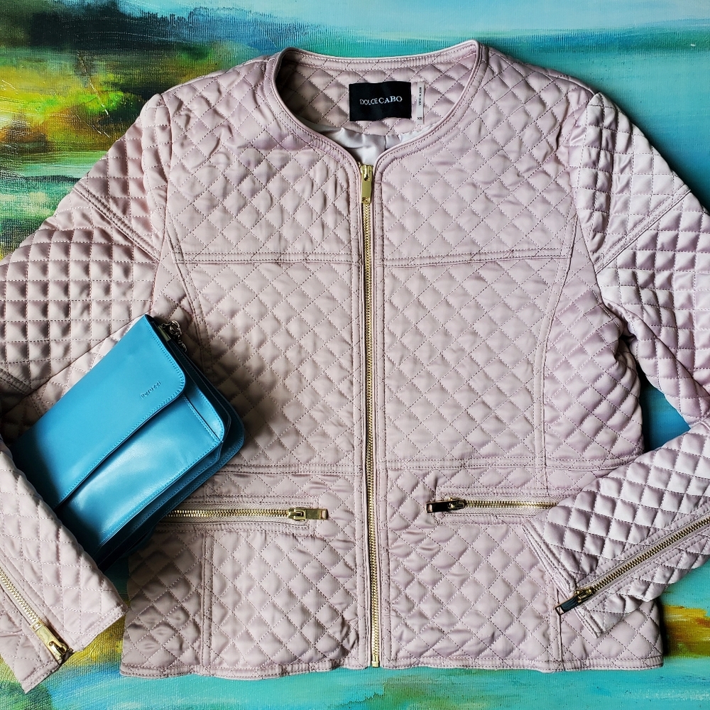 Dolce Cabo Quilted Light Pink (blush) Jacket with Gold Zippers